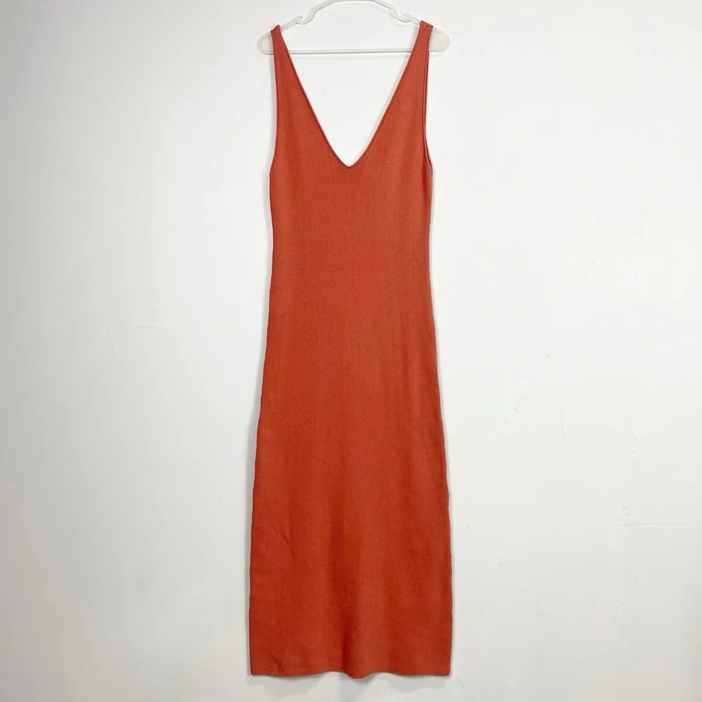 Free People Beach Daniela Midi Dress Womens Large Faded Coral Ribbed Knit